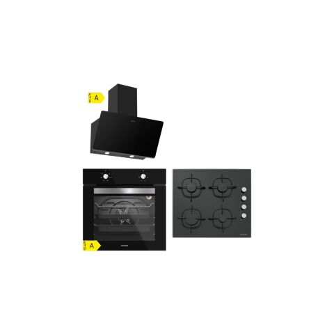 Silverline BO6501B01 - CS5335B01 - 3457 Soho 60 Siyah Cam Ankastre Set