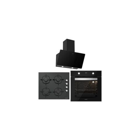 Silverline BO6502B02 - CS5335B01 - 3457 Soho 60 Siyah Cam Ankastre Set