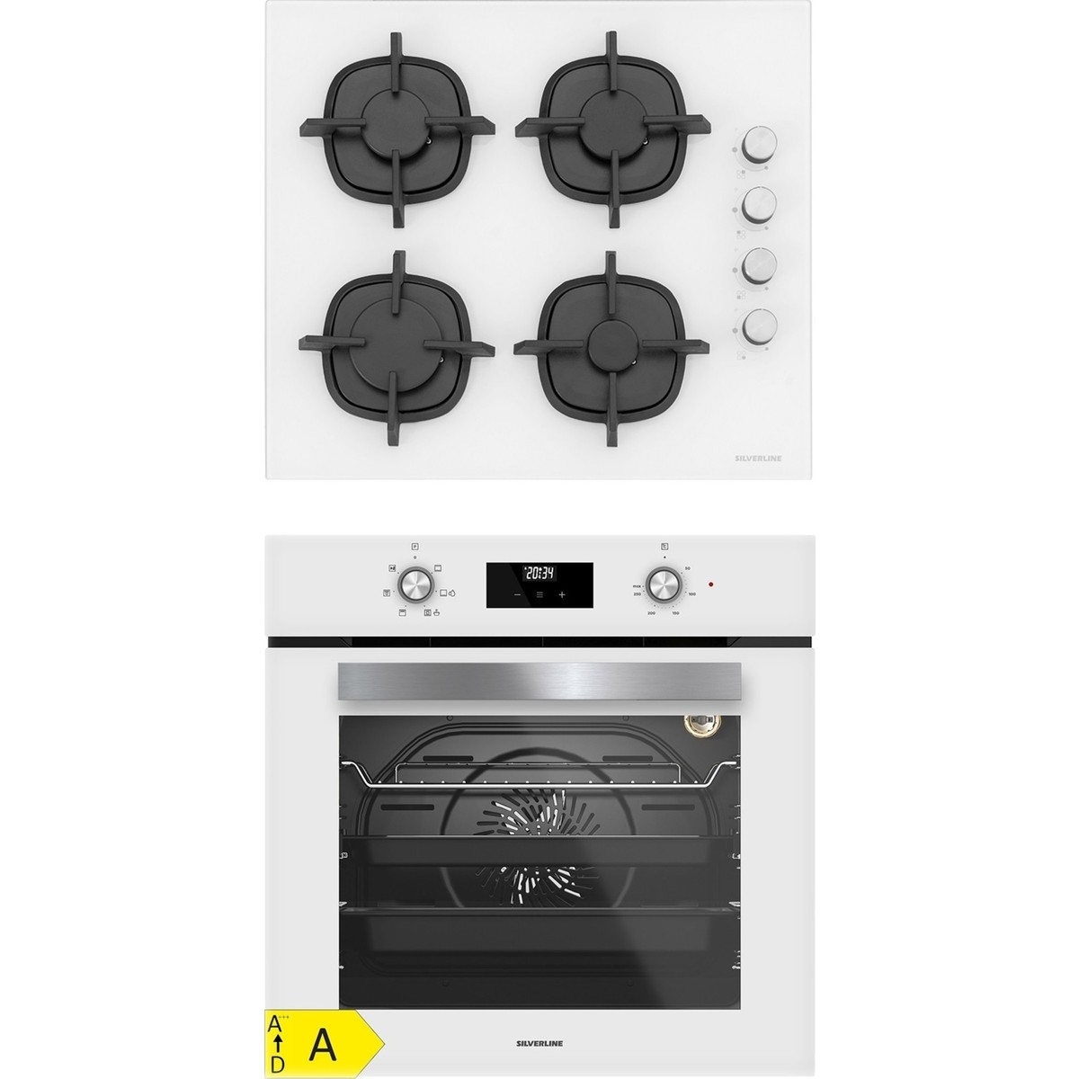 Silverline 2'li BO6502W02 - CS5343W01 Beyaz Cam Ankastre Set
