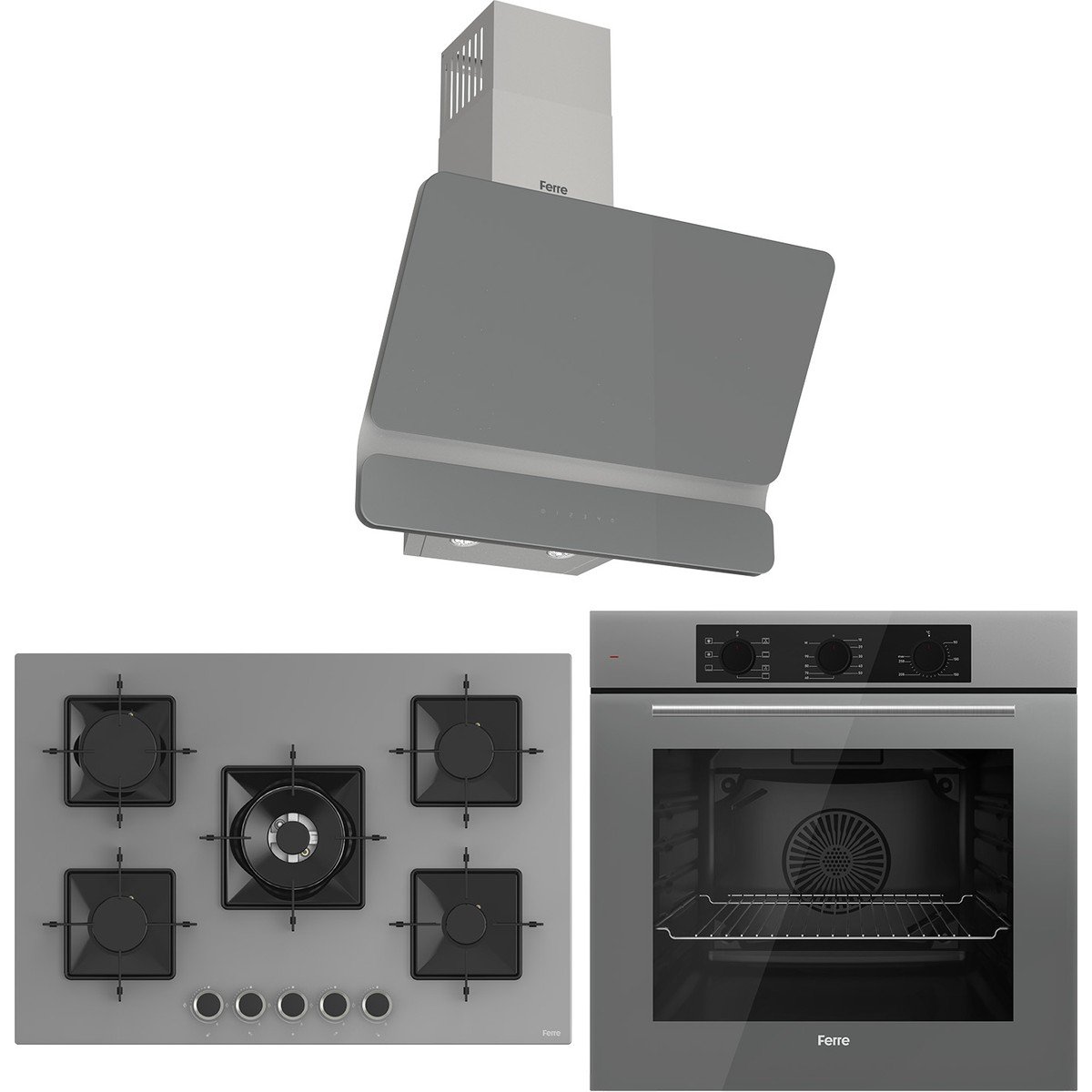 Ferre Ss Serisi Gri 5 Gözlü Ankastre Set ( QBL62CPR-SS038-D082 )