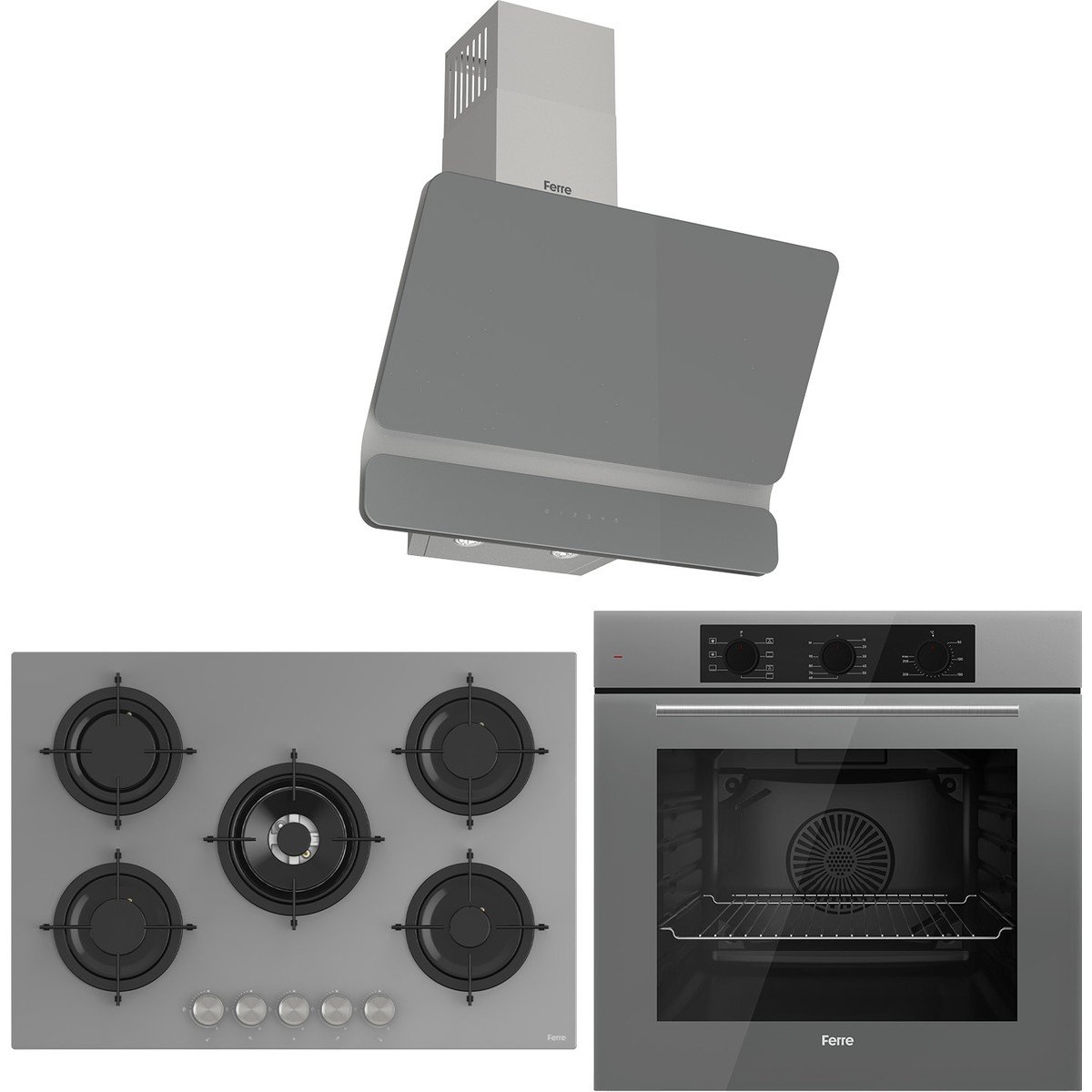 Ferre Rs Serisi Gri 5 Gözlü Ankastre Set ( QBL62CPR-RS038-D082 )