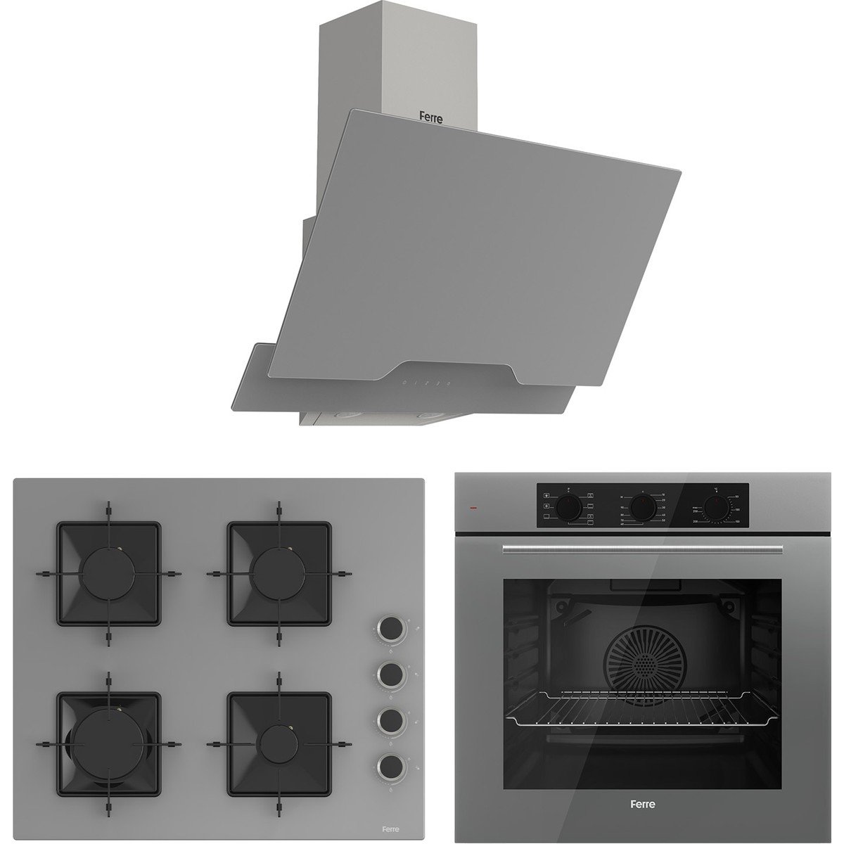 Ferre Elegant Line Gri Cam Ankastre Set ( QBL62CPR-SS208-D065 )