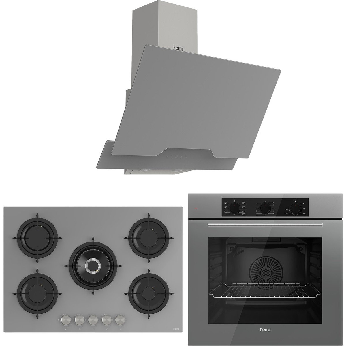 Ferre Rs Serisi Gri Cam  5 Gözlü Ankastre Set ( QBL62CPR-RS038-D065 )