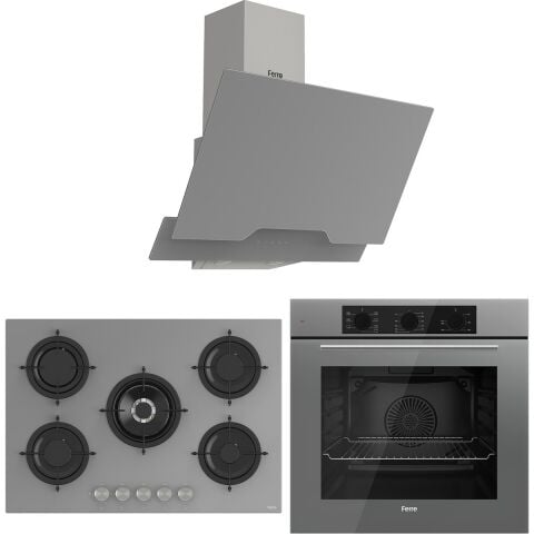 Ferre Rs Serisi Gri Cam  5 Gözlü Ankastre Set ( QBL62CPR-RS038-D065 )