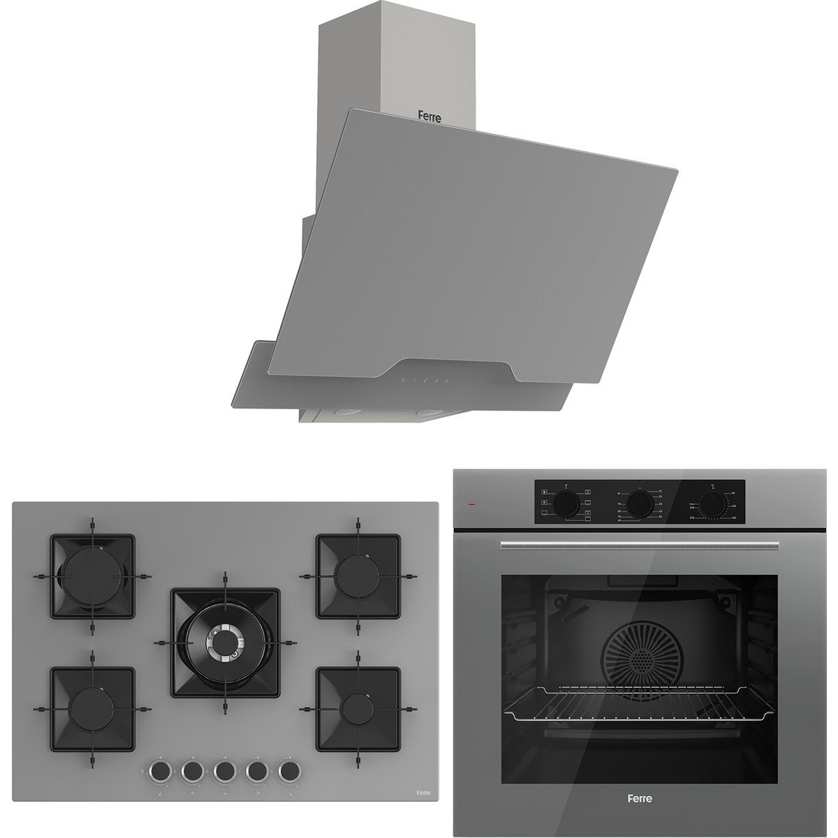 Ferre Ss Serisi Gri 5 Gözlü Ankastre Set ( QBL62CPR-SS038-D065 )