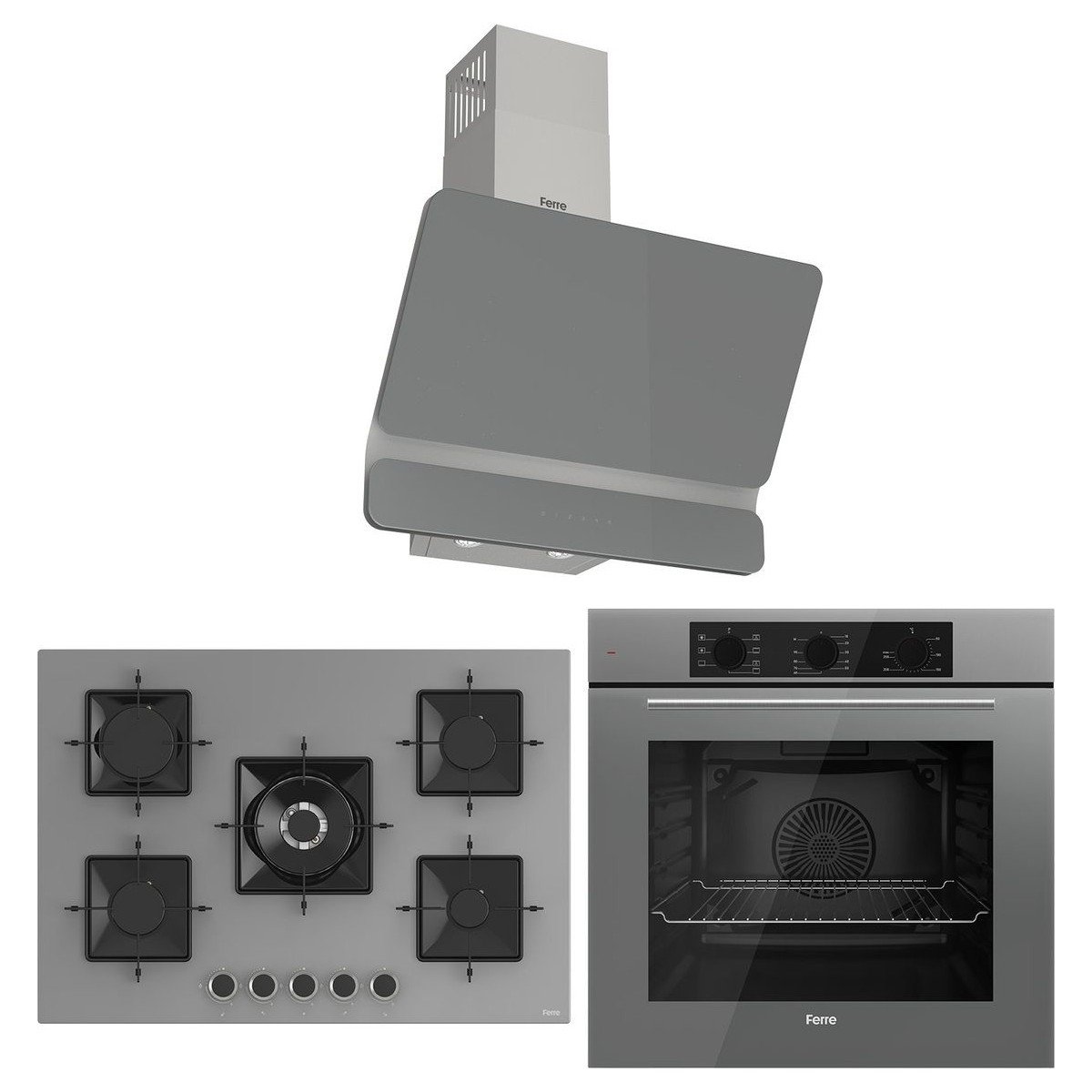 Ferre Ss Serisi Gri 5 Gözlü Ankastre Set ( QBL62CPR-SS038-D082 )