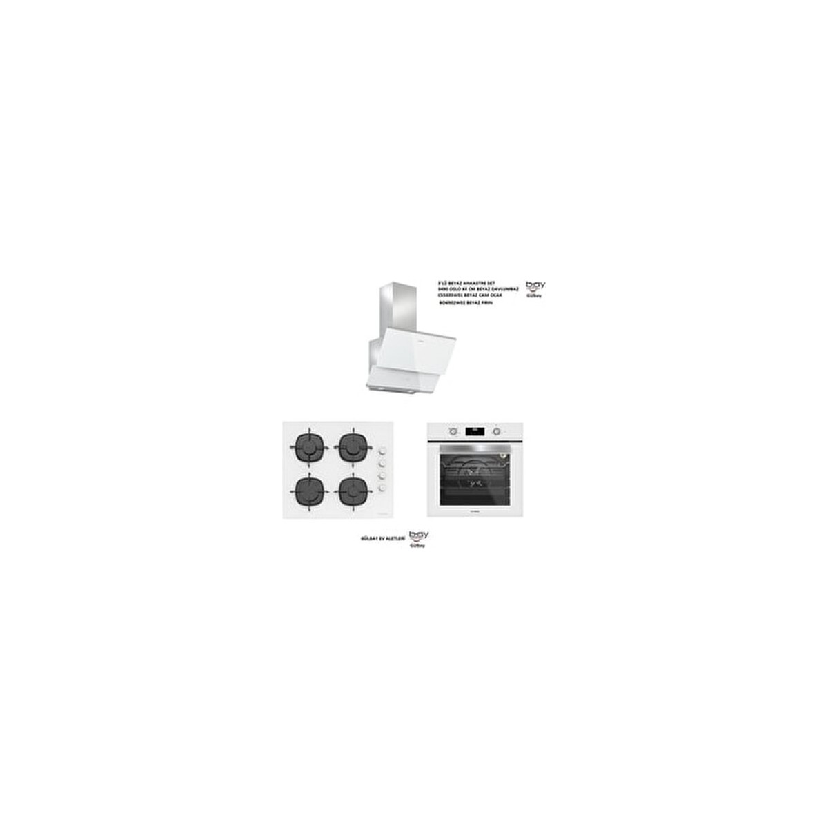 Silverline 3'lü Beyaz Cam Ankastre Set (3490 Oslo 60 BEYAZ+CS5335W01+BO6502W02)