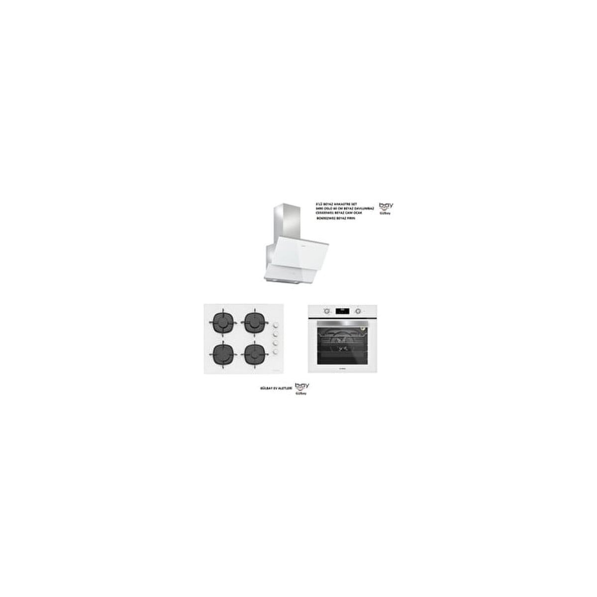 Silverline 3'lü Beyaz Cam Ankastre Set (3490 Oslo 60 BEYAZ+CS5335W01+BO6502W02)