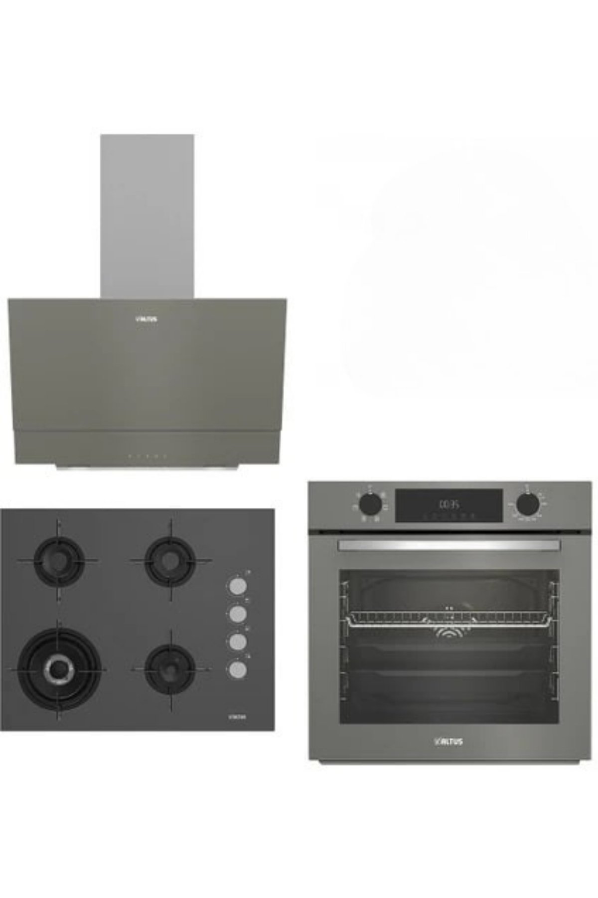 Altus Gri Cam Ankastre Set 322 G Turbo - 189 Dg Woklu - 510 G Davlumbaz