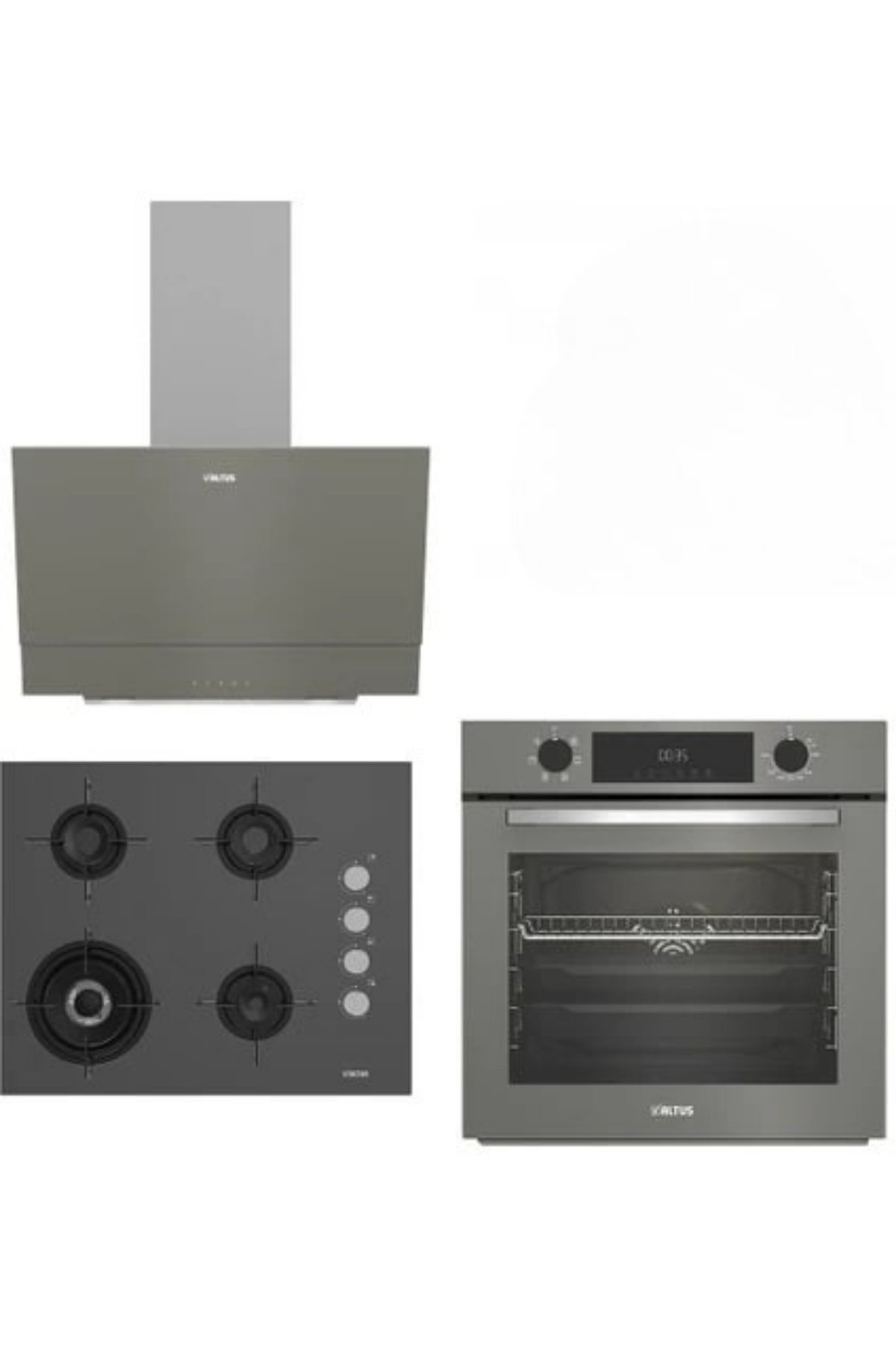 Altus Gri Cam Ankastre Set 322 G Turbo - 189 Dg Woklu - 510 G Davlumbaz