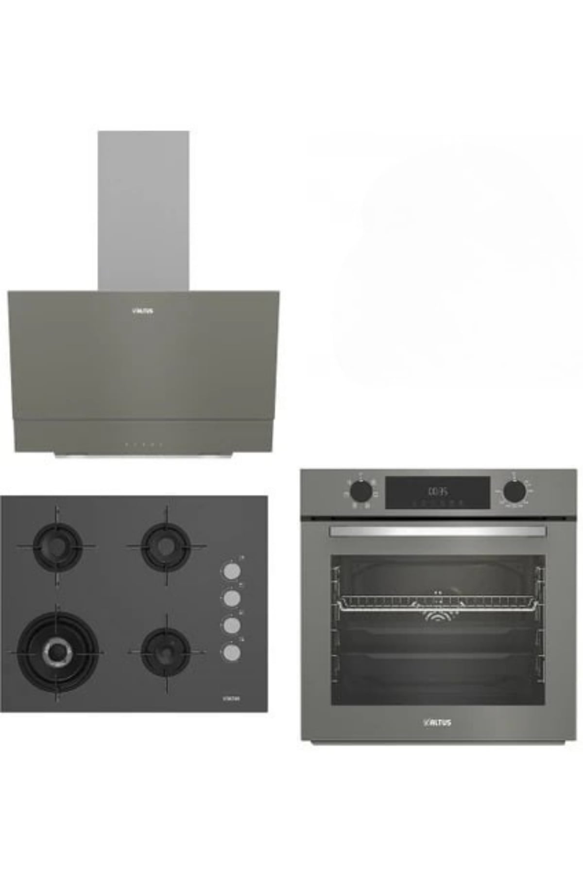 Altus Gri Cam Ankastre Set 322 G Turbo - 189 Dg Woklu - 510 G Davlumbaz