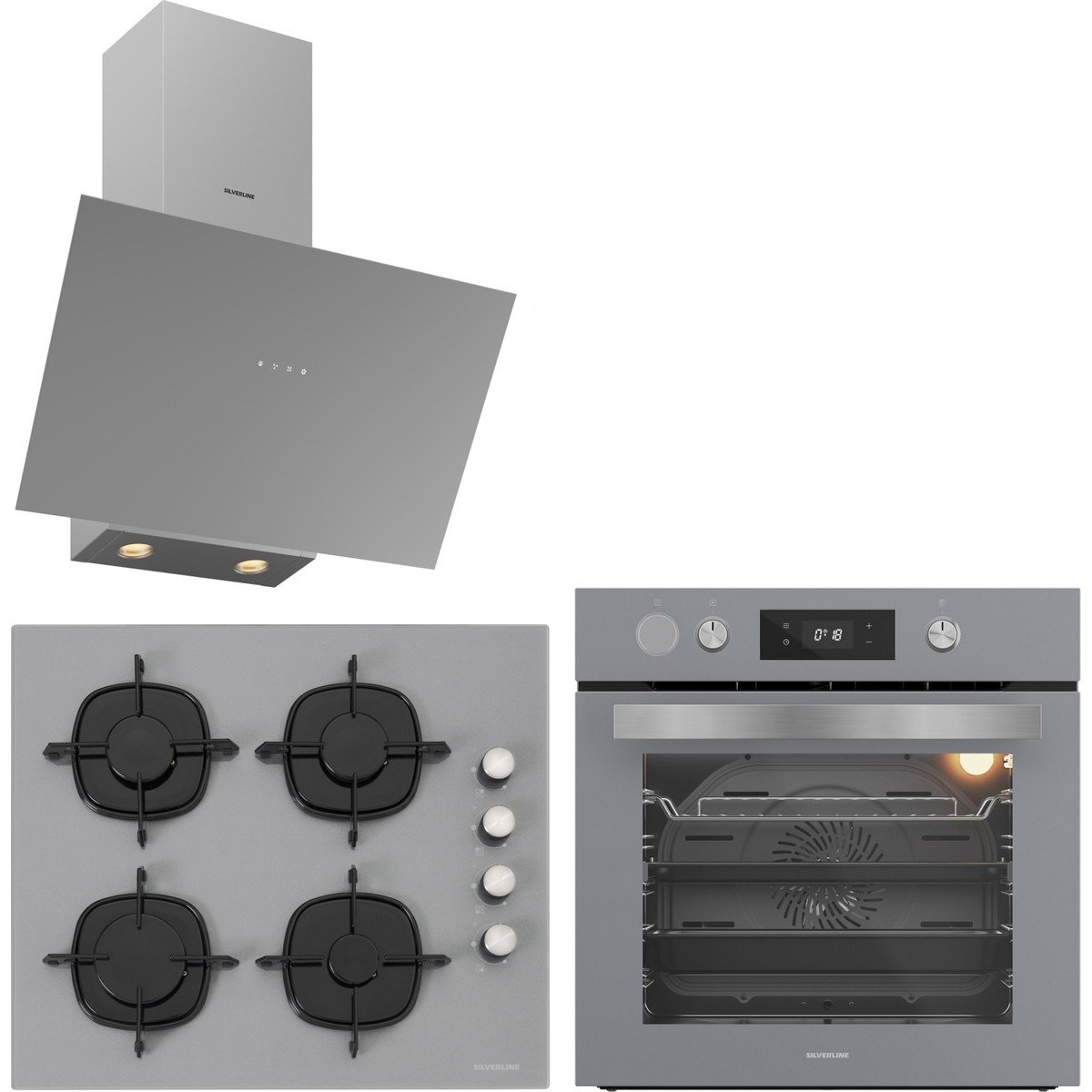Silverline Gri Cam Ankastre Set BO65P4S01-CS5700E6S01-3481 Flam Gri (Buhar ve Airfryer Özellikli Fırın)