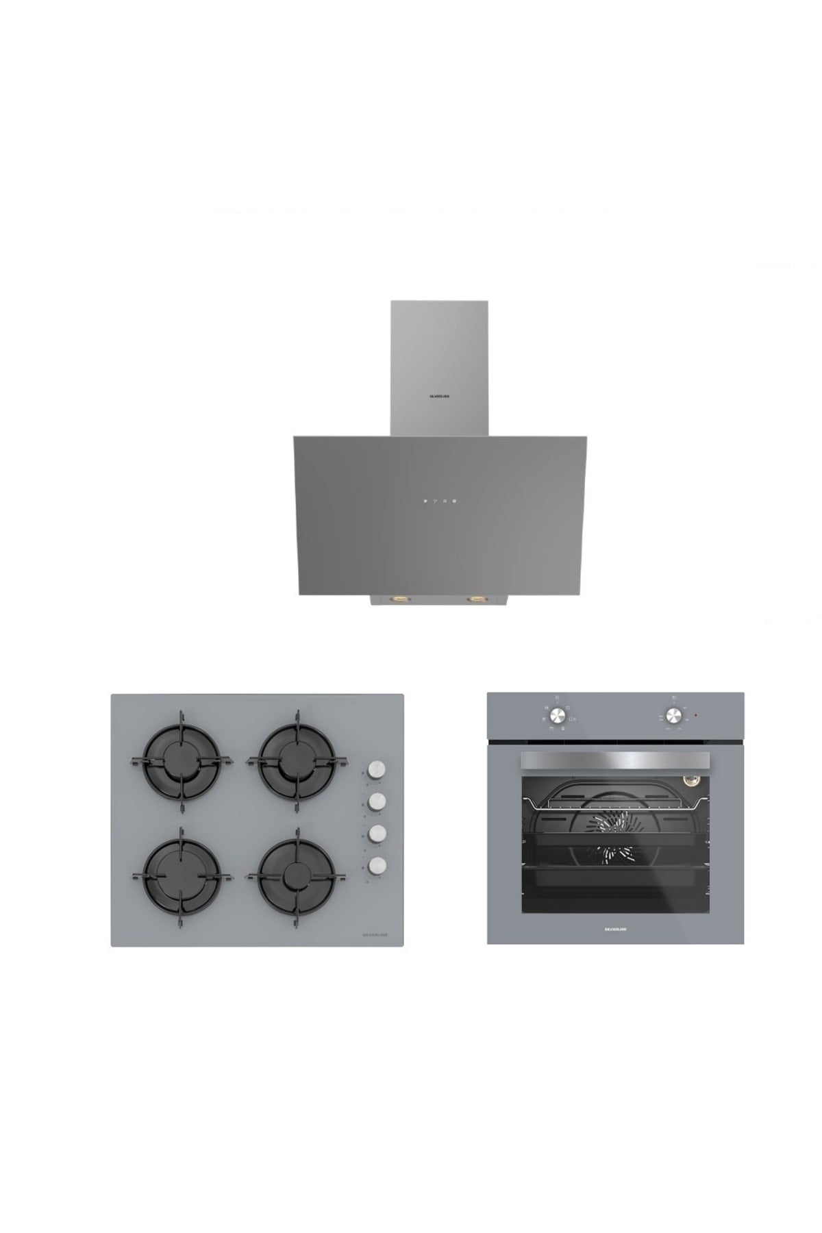 Silverline 3'lü Gri Cam Ankastre Set (3481 Flam 60 Gri+cs5349s01+bo6501s01)