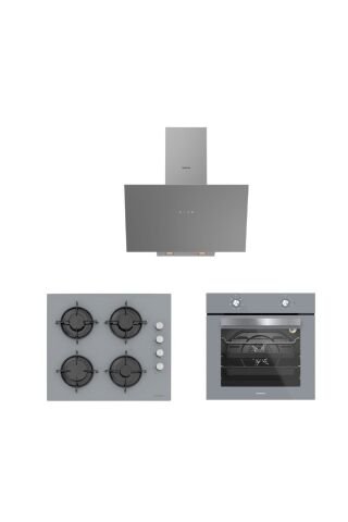 Silverline 3'lü Gri Cam Ankastre Set (3481 Flam 60 Gri+cs5349s01+bo6501s01)