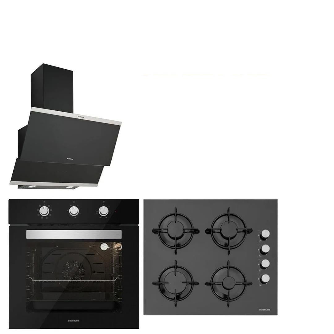 Silverline BO6503B01 Fırın-CS5349B01 Ocak-3420 Classy Davlumbaz Siyah Cam Ankastre Set 