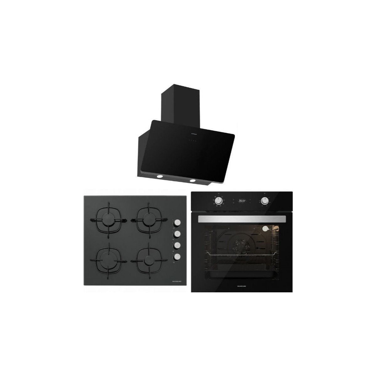 Silverline Siyah Cam Ankastre Set (BO6504B01 + CS5335B01 + 3457)