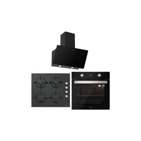 Silverline Siyah Cam Ankastre Set (BO6504B01 + CS5335B01 + 3457)